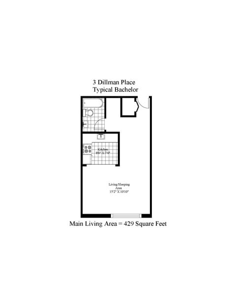 Floor plan for studio, 1 bath, 429 sqft
